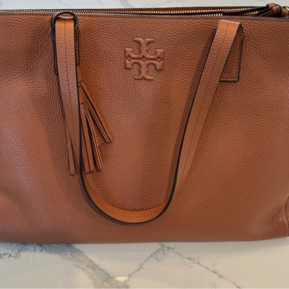 Tory Burch Brown Leather Tote with Tassel Detail
